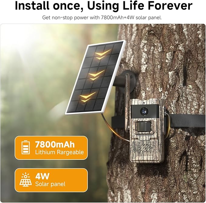 Trail Camera Unlimited Data Plan Cellular Trail Cameras 2K Live Feed 4G Game Camera Built in SIM Card Trail Cameras with Night Vision Motion Activated Waterproof IP66 Solar Cellular Security Camera