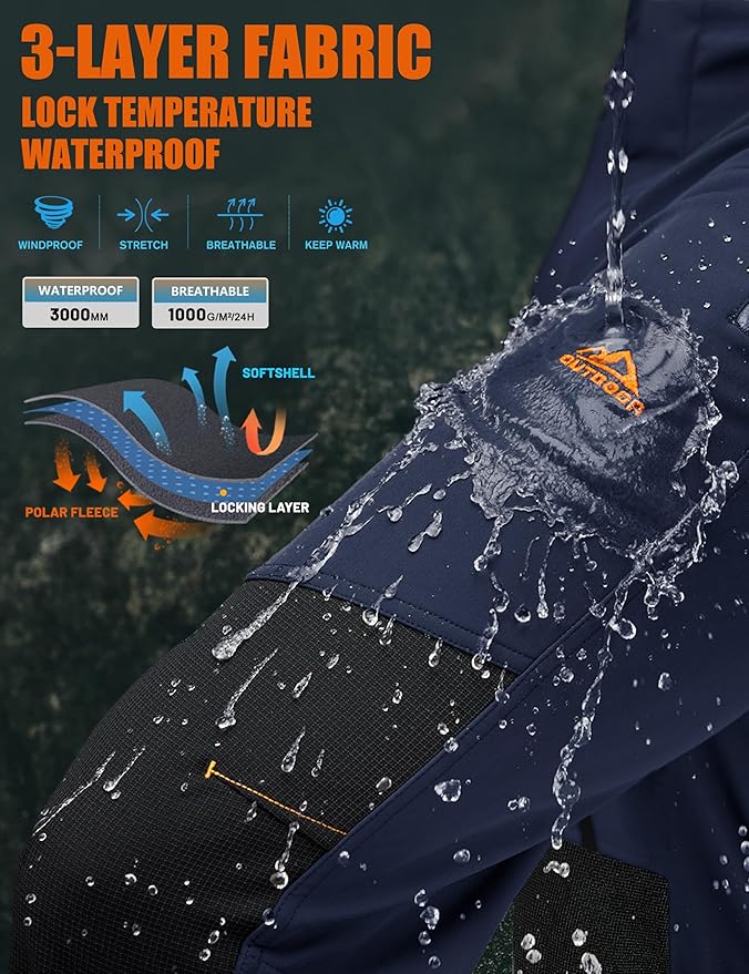 TACVASEN Men's Snow Ski Pants Fleece Lined Winter Pants for Men Water Resistant Thermal Snowboard Hiking Hunting Work