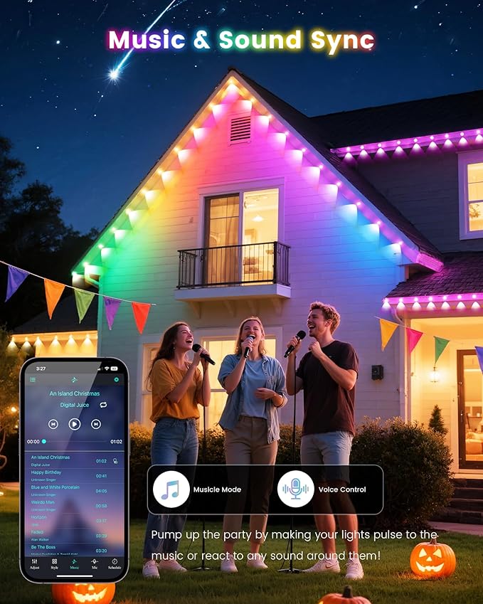 KISUFU 50ft RGB Permanent Outdoor Lights for House,2IN1 Outdoor Ground Light & Permanent Christmas Lights,IP67 Waterproof for Halloween Christmas Garden Yard Walkway
