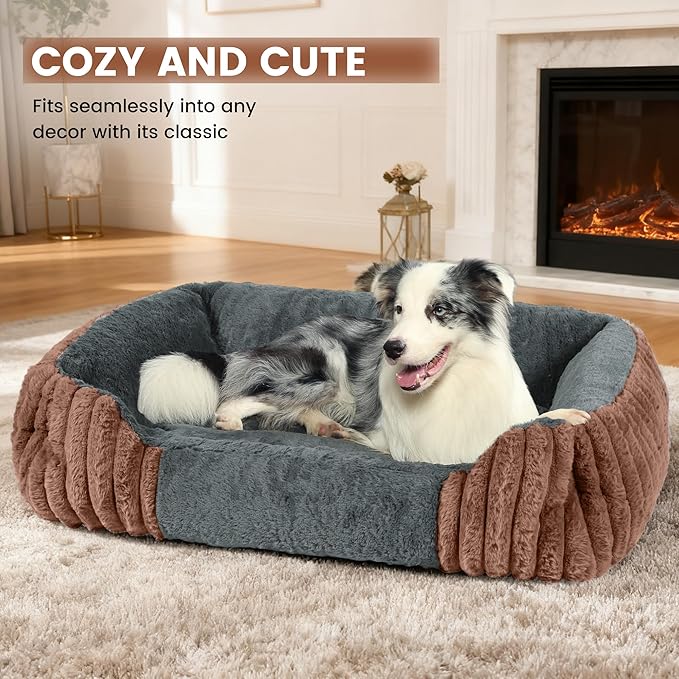 Dog Beds for Extra Large Dogs 39x32 Inch, Comfort-Sided Orthopedic XL Dog Bed Couch with Breathable Shredded Memory Foam, Faux Rabbit Fur Pet Bed, Non-Detachable, Non-Slip, Machine Washable