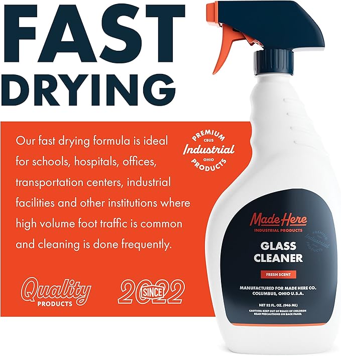 Ultra Concentrated Glass Cleaner - VOC Free, Streak-Free Cleaning for Windows, Mirrors, Glass Showers and More - Fast-Drying and Easy to Use - Ideal for Schools, Hospitals, and More