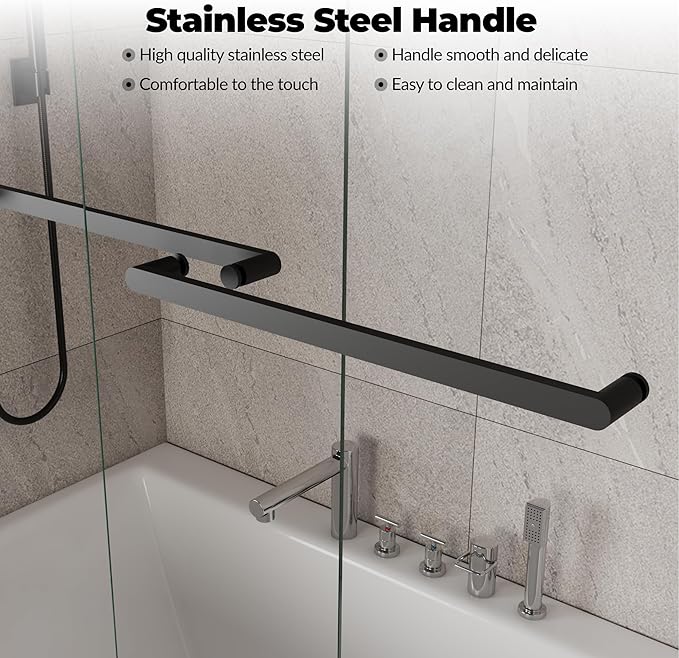 Shower Doors Glass Sliding 56-60 Inch W× 59 Inch H Matte Black Frame Sliding Glass Door for Bathtub, 6mm Tempered Glass Panels, Compact Shower Enclosure for Urban Bathroom Projects