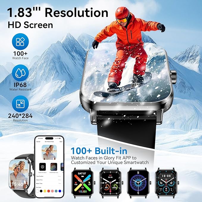 Smart Watch for Men Women Android & iOS, 5 ATM Waterproof Activity Fitness Tracker with Bluetooth 5.3 Calls, 130+ Sports Modes, 1.83" HD Smart Watch with Heart Rate/Sleep Monitor (Black)