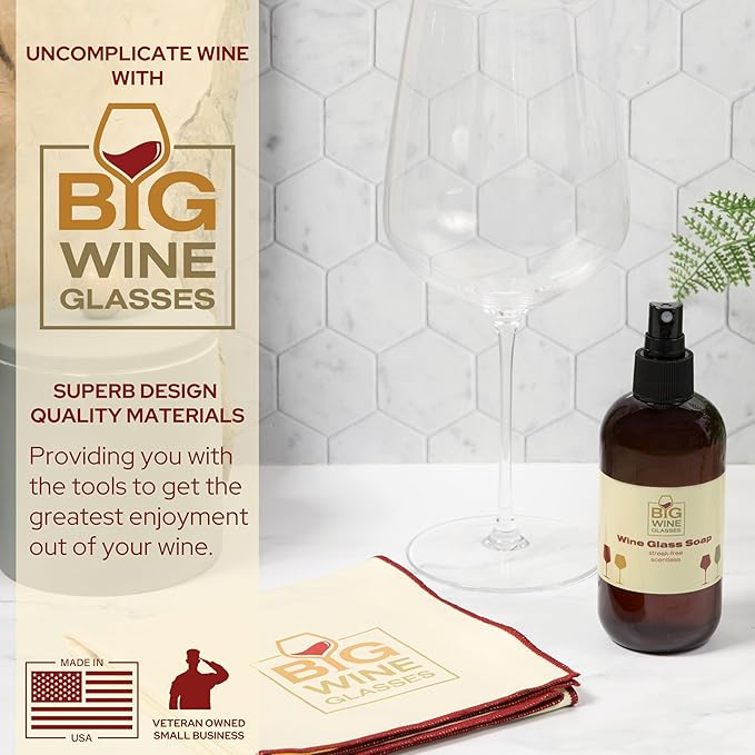Wine Glass Cleaner & Polishing Cloth Set | 2 Organic Liquid Spray Soaps + 1 Microfiber Cleaning & Drying Towel | Streak Free and Spot Free Shine
