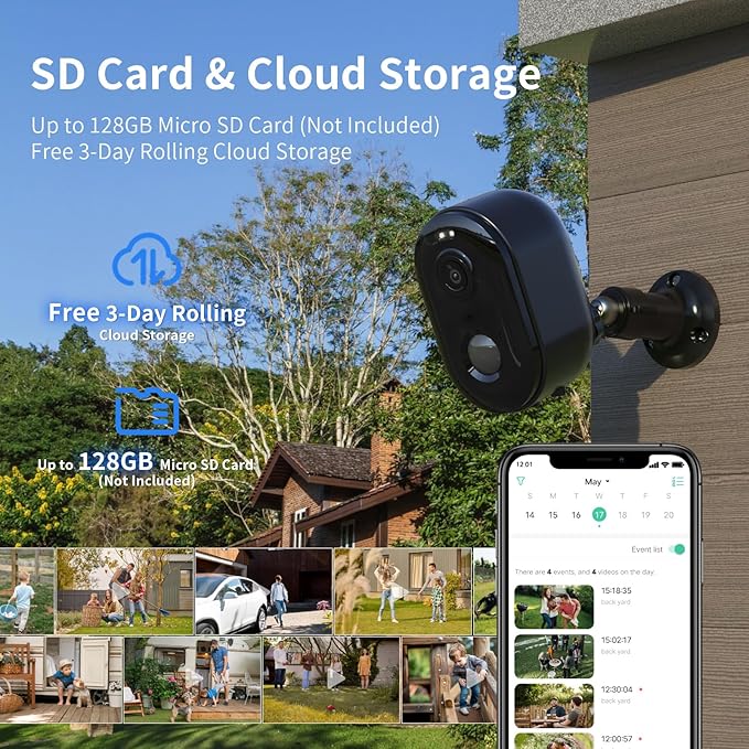 Security Cameras Wireless Outdoor, Battery Powered 2k Color Night Vision, AI Motion Detection,IP66 Weatherproof, 2-Way Talk, SD/Cloud Storage,Cameras for Home Security-4 Pack