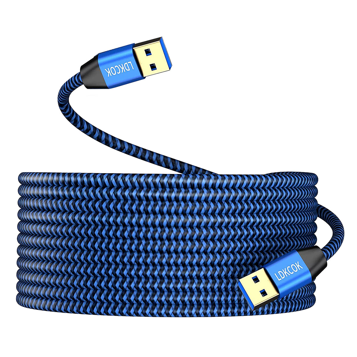 USB to USB Cable 20FT, Durable Braided USB 3.0 Male to Male Type A to Type A Data Transfer Cable, Compatible with Hard Drive, Laptop, DVD Player, TV, USB Hub, Monitor, Camera, Set-Top Box