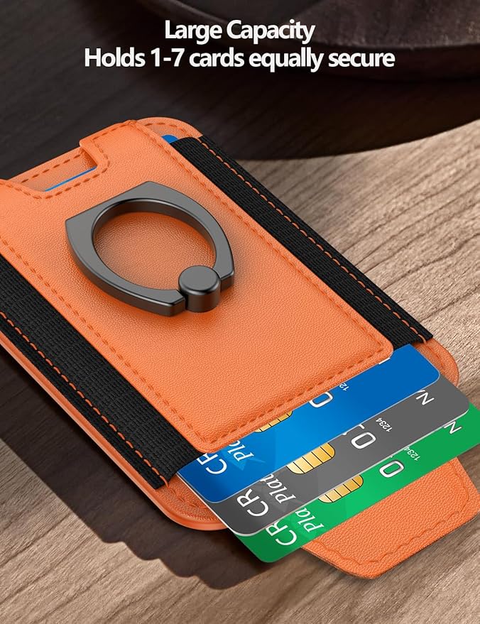For Magsafe Wallet with Grip, 6-Card Holder, Stronger Magnetic Card Wallet Holder for iPhone 17/16/15/14/13/12 Series, Leather Magnetic Phone Wallet with Privacy Flap, RFID Blocking, Cosmic Orange