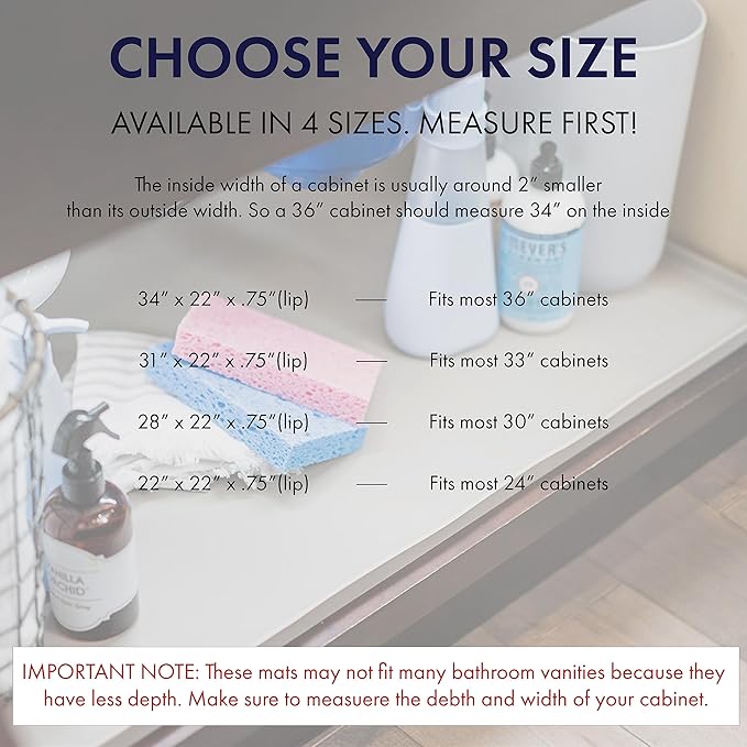 BASIN - Heavy Duty Under Sink Mat - Original Silicone Under Sink Mats for Waterproof - Under Sink Tray - Under Sink Cover Kitchen Cabinet Liner - 28x22