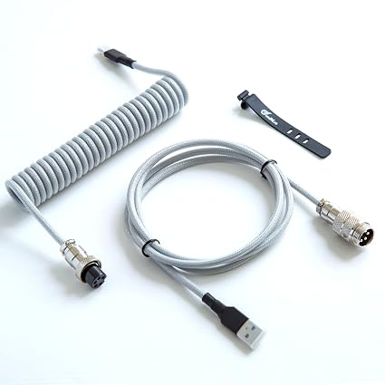 GUNMJO Pro Custom Premium Coiled USB C Cable for Gaming Keyboard, Double-Sleeved Mechanical Keyboard Cable with Detachable Metal Aviator, 1.5M USB-C to USB-A, Marble Gray Color - Image 4