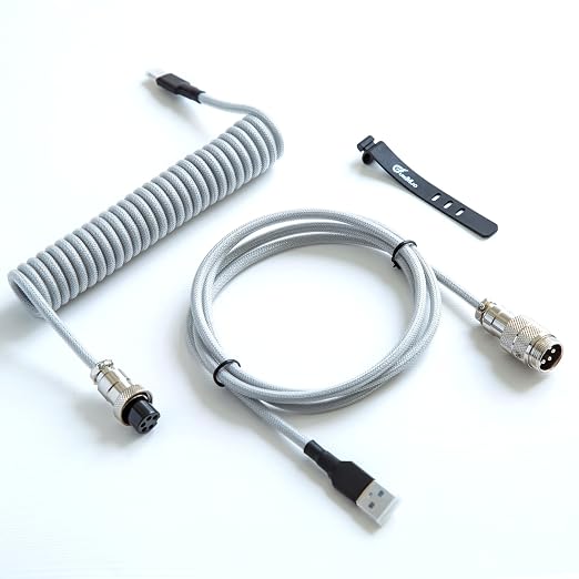 GUNMJO Pro Custom Premium Coiled USB C Cable for Gaming Keyboard, Double-Sleeved Mechanical Keyboard Cable with Detachable Metal Aviator, 1.5M USB-C to USB-A, Marble Gray Color - Image 6