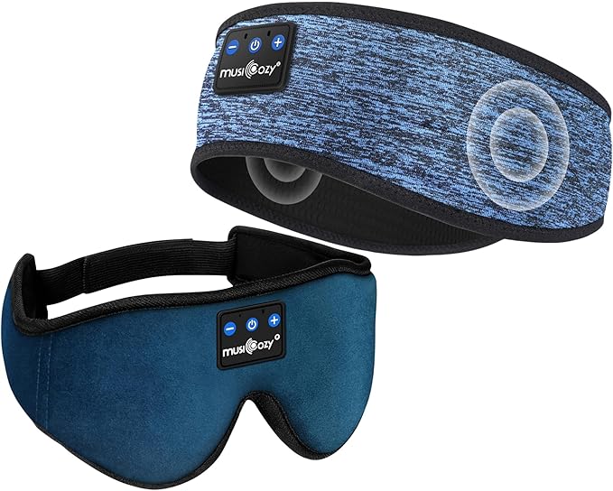 MUSICOZY Sleep Headphones Bluetooth Sports Headband, Wireless Music Sleeping Headphones Sleep Eye Mask Earbuds for Side Sleepers Workout Running Travel Yoga Office, Pack of 2