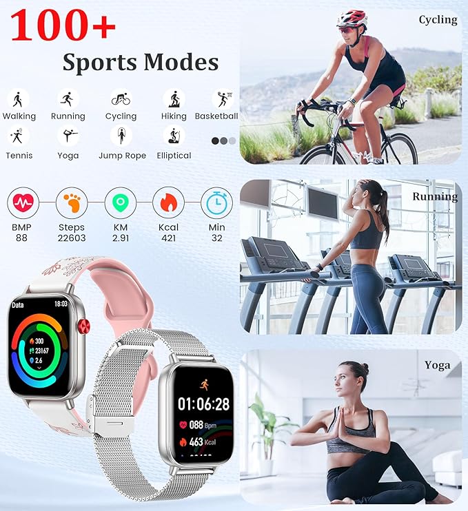 1.83" HD Smart Watches for Women, Fitness Tracker with Answer/Make Calls, Smartwatch and Activity with Heart Rate/Sleep/Monitor, Pedometer,100+ Sport Modes for Android iPhone, Silver