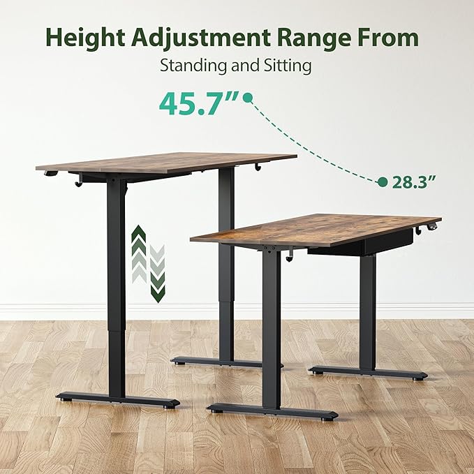 Agilestic Electric Standing Desk with Integrated Drawer, Height Adjustable Desk, Ergonomic Rising 48"x24" Wooden Desk, Sit-Stand Workstation with Memory Presets for Work Home Office, Rustic Brown
