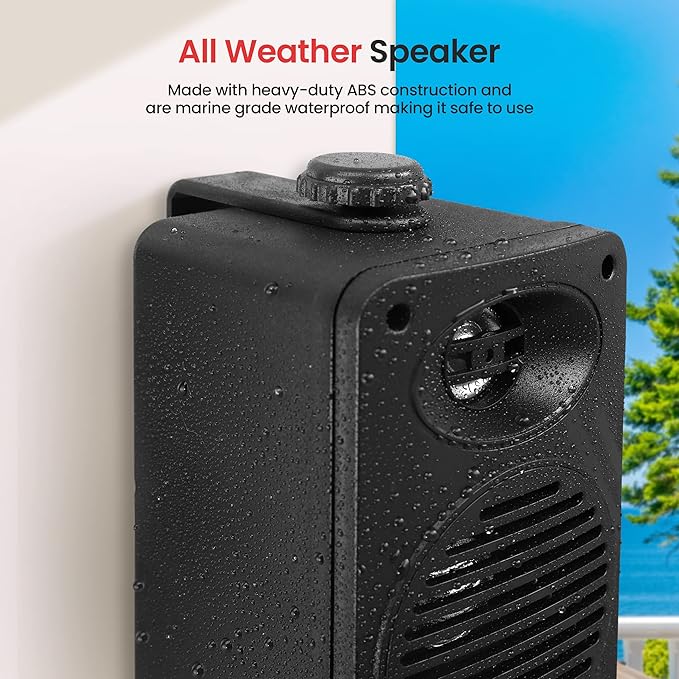 Pyle 200 Watt Bluetooth Indoor Outdoor Speakers Pair - Dual Waterproof 3.5” 2-Way Full Range Speaker System w/ 1/2” High Compliance Polymer Tweeter | Home, Boat, Marine, Deck, Patio, Poolside (Black)