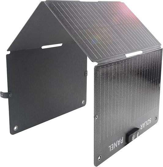 EYONGPV 55W Foldable Solar Panel Charger with Owl-Eye LED, USB-C & USB-A DC Fast Charging, Portable Solar Charger for Camping, Hiking, RV, Outdoor, Compatible with iPhone, iPad, Samsung Galaxy, GPS