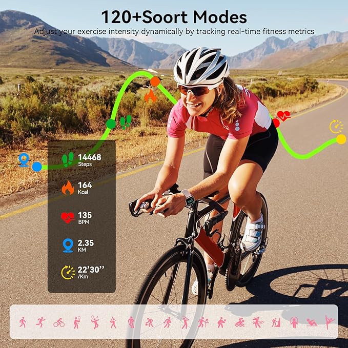 Smart Watch for Men/Women Android & iOS, 1.83" HD Touch Screen Fitness Watch with Stable Bluetooth Calling, 5 ATM Waterproof Fitness Tracker with 130+ Sports Modes, Heart Rate/Sleep Monitor (Pink)