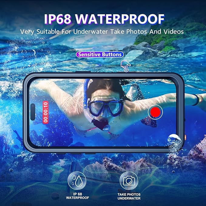 Temdan Compatible with iPhone 17 Case,Waterproof Built-in Screen & Camera Protector IP68 Underwater Full Body 17FT Military Dropproof Shockproof Phone Case 6.3"-Black/Clear