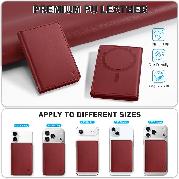 TUCCH for Magsafe Card Holder with Clear ID Window, Fit 6 Cards, RFID Blocking PU Leather Men Women Magnetic Phone Wallet for iPhone 17/16/15/14/13/12/Plus/Air/Pro/Pro Max Series, Dark Red