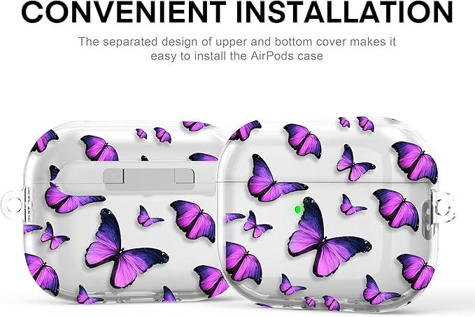 Maxjoy for AirPods Pro 3rd Generation Case, Clear AirPods Pro 3 Case for Women Girly Cute Soft AirPod Pro 3 Cover with Keychain Strap for AirPod Pro 3rd Gen Cover 2025, Purple Butterfly