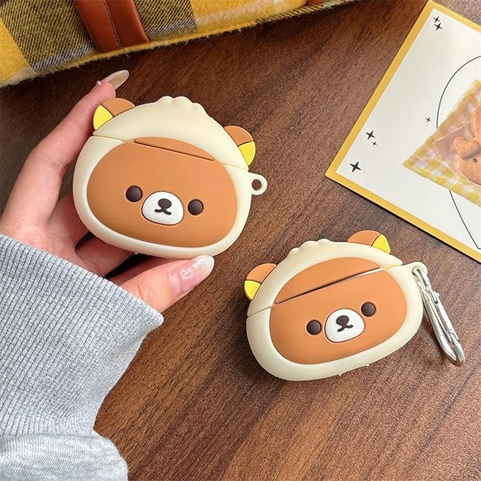 Wireless Charging Earphone Case Compatible with Airpods 4, Cute Kawaii Bear Design Soft Silicone Full Body Protective Skin Cover, Kids Girls Women Cartoon Earbuds Accessories