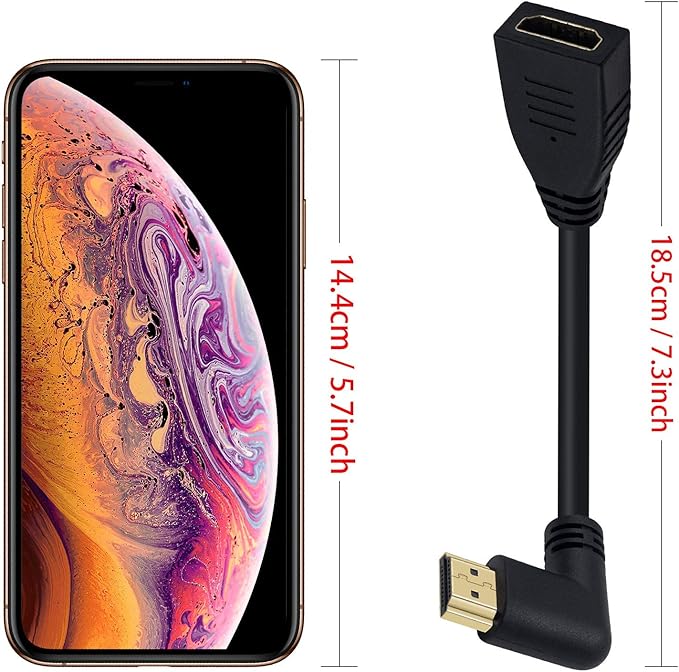 Poyiccot 8K HDMI Extension Cable, Short 90 Degree Right Angle Male to Female HDMI 2.1 Cable Adapter 48Gbps with 8K@60Hz Video & 3D HDR for TV/Xbox /PS4 /PS5 (Right M/F), 0.5feet