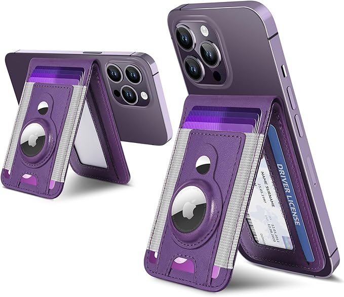 ExtreLife for Magsafe Wallet with Airtag Holder, Magnetic Wallet for iPhone 17/16/15/14/13/12 Series, 9-Card Holder, Open ID Window, Adjustable Stand, RFID Blocking, Purple