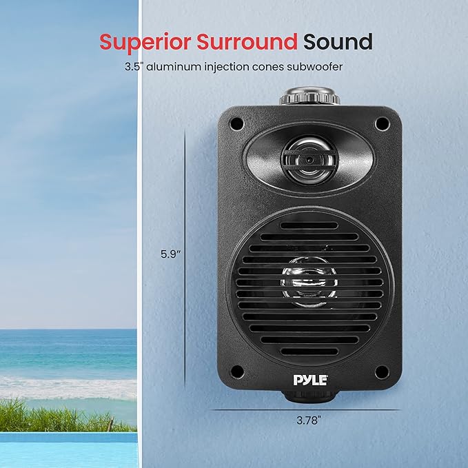 Pyle 200 Watt Bluetooth Indoor Outdoor Speakers Pair - Dual Waterproof 3.5” 2-Way Full Range Speaker System w/ 1/2” High Compliance Polymer Tweeter | Home, Boat, Marine, Deck, Patio, Poolside (Black)
