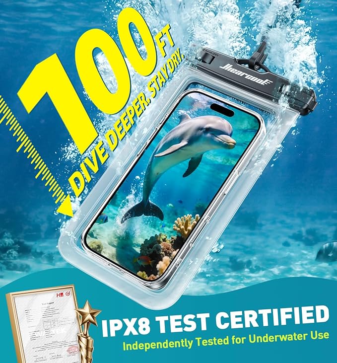 Hiearcool Waterproof Phone Pouch, IPX8 Waterproof Phone Case for iPhone 17 Pro Max, Cell Phone Dry Bag Plus Waterproof Fanny Pack Dry Bag with Privacy Front and Clear Back for Beach Cruise
