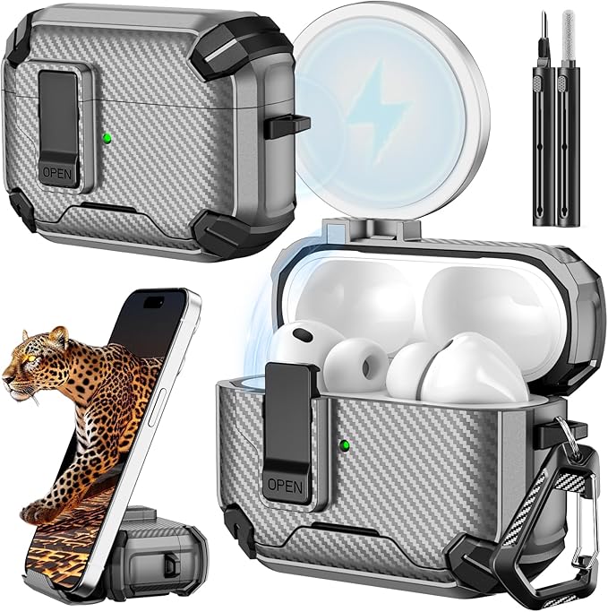 Inesore for AirPods Pro 3 Case (2025) with Phone Stand & Cleaning Kit,Compatible with Magsafe,Magnetic Automatic Lock Cover for AirPods Pro 3rd Generation