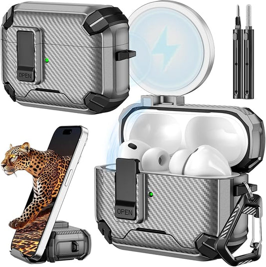 Inesore for AirPods Pro 3 Case (2025) with Phone Stand & Cleaning Kit,Compatible with Magsafe,Magnetic Automatic Lock Cover for AirPods Pro 3rd Generation