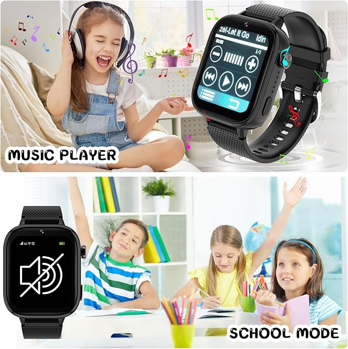 OKYUK 4G Kids Smart Watches Girls Gifts Age 3-12, Smart Watch for Kids with 47 Games, Two-Way Calling Feature, SOS Emergency Call Camera Video Recorder Gift Toys for Girls Ages 5 6 7 8 9 10 (Black)