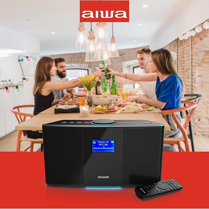 Aiwa Wireless Speaker - Unleash Powerful Sound and Versatile Connectivity - Experience Bluetooth Freedom, FM Radio, Clock, 20W RMS, LCD Display, and Alarm Clock Functionality