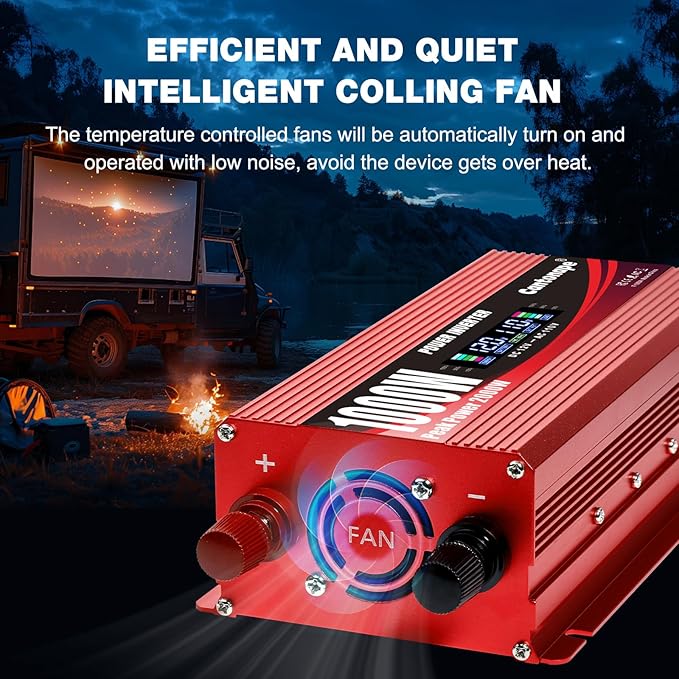 1000W Power Inverter DC 12V to 110V/120V AC Car Inverter with LCD Display, 2 AC Outlets, 3.0A USB and 20W Type-C Car Charger for Vehicles Home Laptop Truck