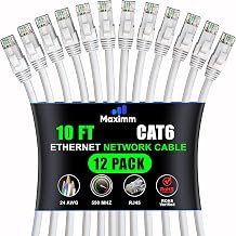 Maximm Cat6 Ethernet Cable 10 Ft, 10 Gbps 550 MHz, White, 12 Pack - Image 1