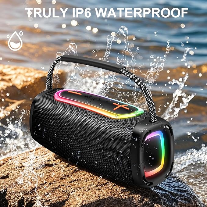 Portable Bluetooth Speaker BT5.4, 66MM Speaker Diameter, 24W Punchy Bass Clear Treble, 24H Playtime IP6 Waterproof Wireless Speakers with RGB Multi-Color Rhythm Lights for Outdoor/Party/Beach as Gift