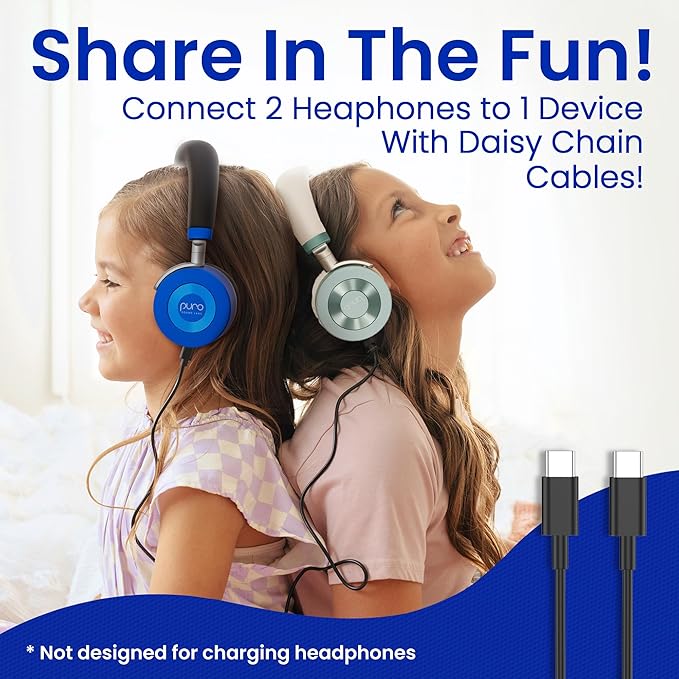 Puro Sound Labs JuniorJam Plus Volume-Limiting Wireless Bluetooth Headphones for Kids, Secure Audio with Adjustable On-Ear Design, 22-Hour Battery Life, Ideal for Tablets, Smartphones & PCs - Blue