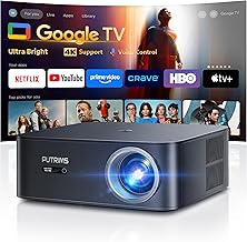[Ultra Bright/Google TV/4K Support] Smart-Projector with WiFi 6 and Bluetooth, Built-in Apps, Outdoor Movie Proyector, 1080P Home Theater Auto Focus Projector, PUTRIMS K12 (Gray, Standard) - Image 1