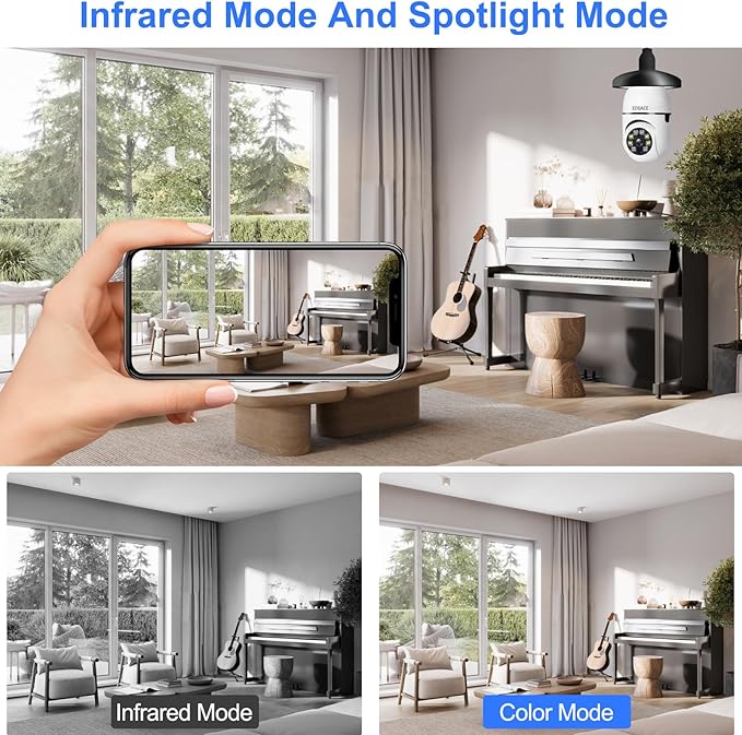 Light Bulb Security Camera,WiFi 5G 2.4GHz WiFi E27 360 Degree Light Socket Camera, Wireless with Motion Tracking Alarm, Color Night Vision,Two-Way Audio