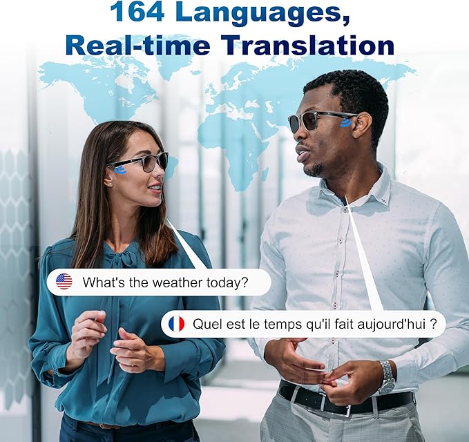 AI Smart Glasses for Women and Men, Bluetooth Translation Glasses with Chat GPT and 164 Languages, Sunglasses with Polarized Lens, Music Playback & Hands-Free Calls, UV & Blue Light Protection
