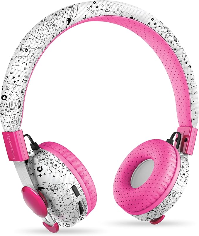 LilGadgets Kids Headphones for School - Ages 4+, Far Out Doodles On-Ear Untangled Pro - Bluetooth Kids Headphones & Wired with Microphone & SharePort Audio Sharing - Volume-Limited 93 dB