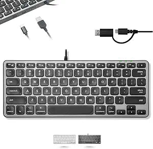 Macally Wired Keyboard for Mac with USB Hub (2X USBC / 1x USBA) - Compatible Small Apple Keyboard with 2 in 1 USB Plug - for MacBook Pro/Air, Mac mini, iMac