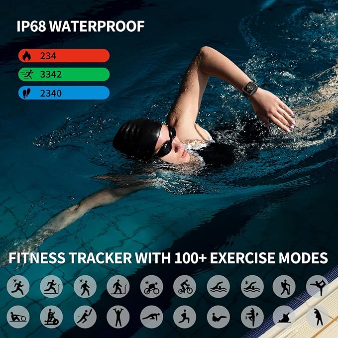 KEEPONFIT Smart Watch for Men, Answer/Make Bluetooth Calls, Metal Frame 1.8" Alexa Built-in Fitness Tracker with IP68/100 Sports Modes/Heart Rate/SpO2/Stress/Sleep Monitor for iOS/Android (Black)
