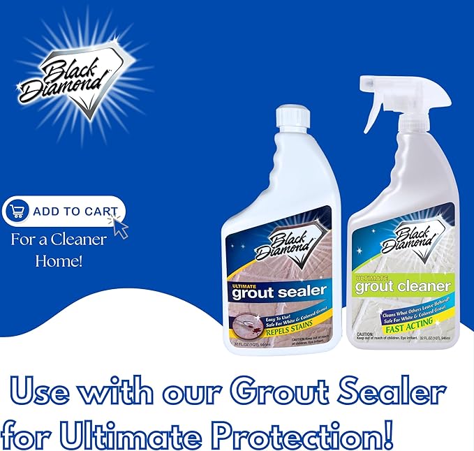 Black Diamond Ultimate Grout Cleaner: Best Cleaner for Tile,Ceramic,Porcelain, Marble Acid-Free Safe Deep Cleaner & Stain Remover for Even The Dirtiest Grout. (1-Quart/1-Brush)