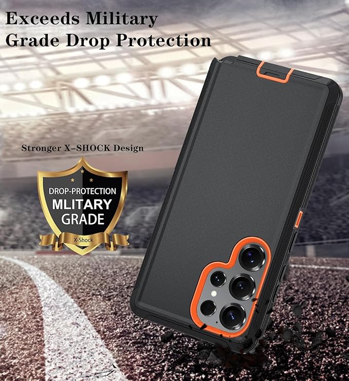 ONOLA Phone Case for Samsung Galaxy S25 Ultra Case with HD Screen Protector, Heavy Duty Shockproof & Dropproof 3-Layer Cover Phone Case for Galaxy S25 Ultra 6.9''，BlackOrange