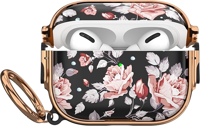 Maxjoy for AirPods Pro 3rd Generation Case with Lock, Flower AirPods Pro 3 Case Protective Hard Cute AirPod Pro 3 Cover for Women Men with Keychain for Airpod Pro 3rd Gen Cover 2025, Rose