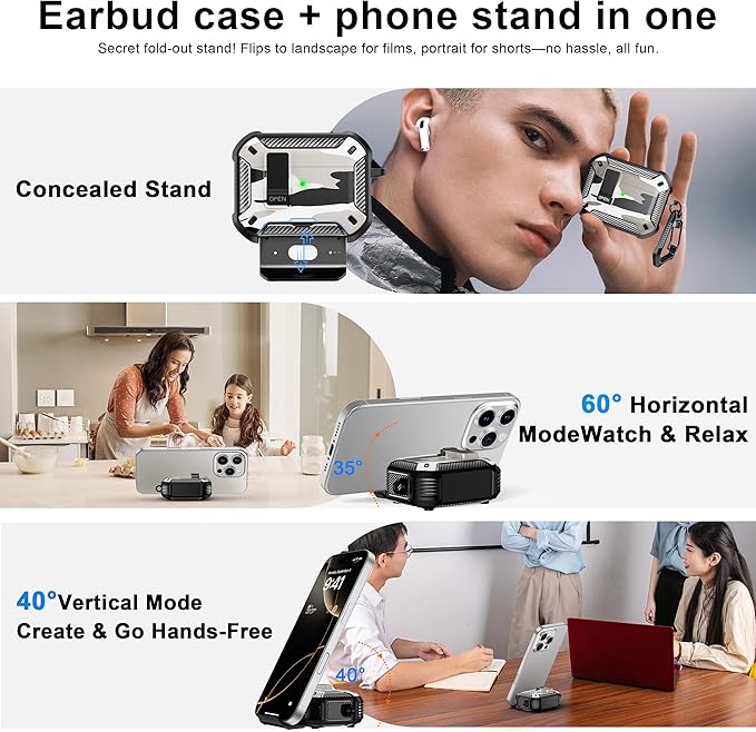 RFUNGUANGO Compatible with Airpods Pro Case 2nd / 1st Generation Protective Case, Compatible with MagSafe, with Cleaning Kit & Keychain,Phone Stand,Magnetic Automatic Lock, Visible LED, Snow Camo
