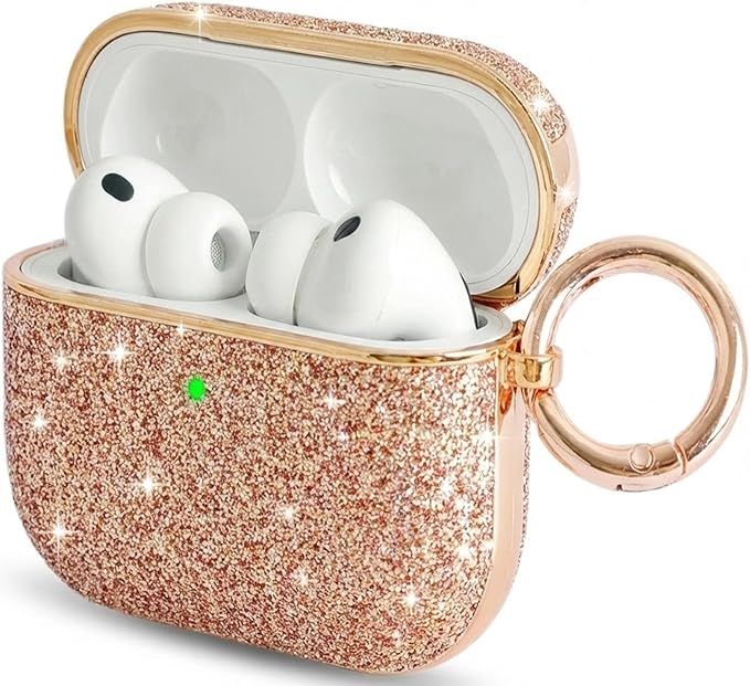 for Cute Glitter AirPods 4 Case for Women| Bling Hard Airpod iPods 4 Cases | with Keychain | Sparkly Rhinestone Air Pods 4 Generation Case for Women Girl- Model A3058/A3059(Champagne)