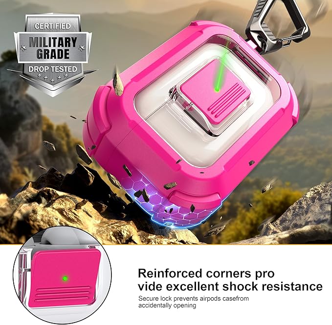 RFUNGUANGO for AirPods Pro 3 Case, Compatible with AirPods Pro 3 Generation Case (2025), Compatible with MagSafe, Magnetic Automatic Lock with Cleaner Kit and Keychain, Front LED Visible, Rose Red
