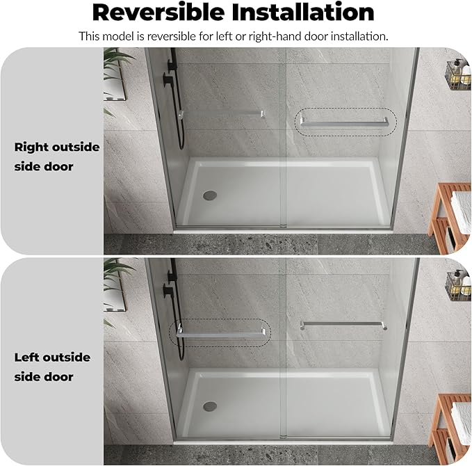 Sliding Shower Door 56–60 inch W× 72 inch H,Dual Sliding Frameless Glass Panels with 6mm Tempered Glass, Brushed Frame, Contemporary Shower Doors for Walk-in Bathroom Remodel
