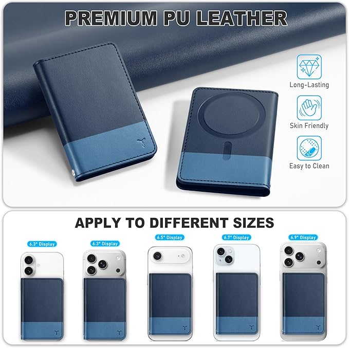 TUCCH for Magsafe Phone Wallet, RFID Blocking [6 Card Slots] [Clear ID Window] PU Leather Folio Women Men Magnetic Card Wallet for iPhone 17 16 15 14 13 12/Pro/Pro Max/Plus/Air, Blue & Light Blue